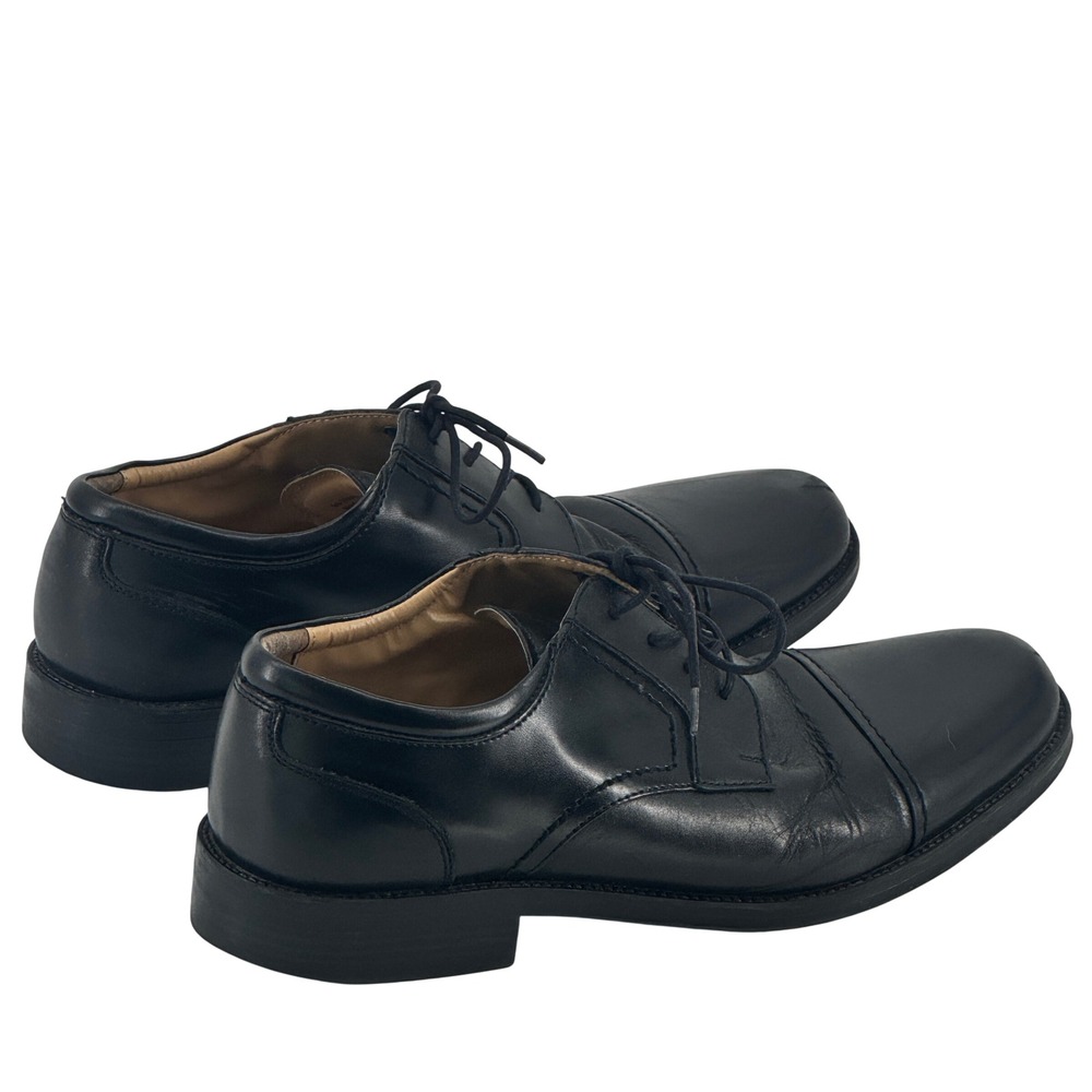 Chaps Mens 12W Black Leather Cap Toe Oxford Dress Shoes Wide Width Professional - Picture 2 of 9